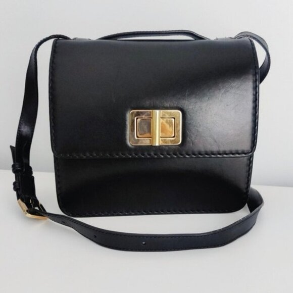 Chloé Louise Box Black Leather Crossbody Bag Gold Turnlock Vintage Authentic - Picture 2 of 12